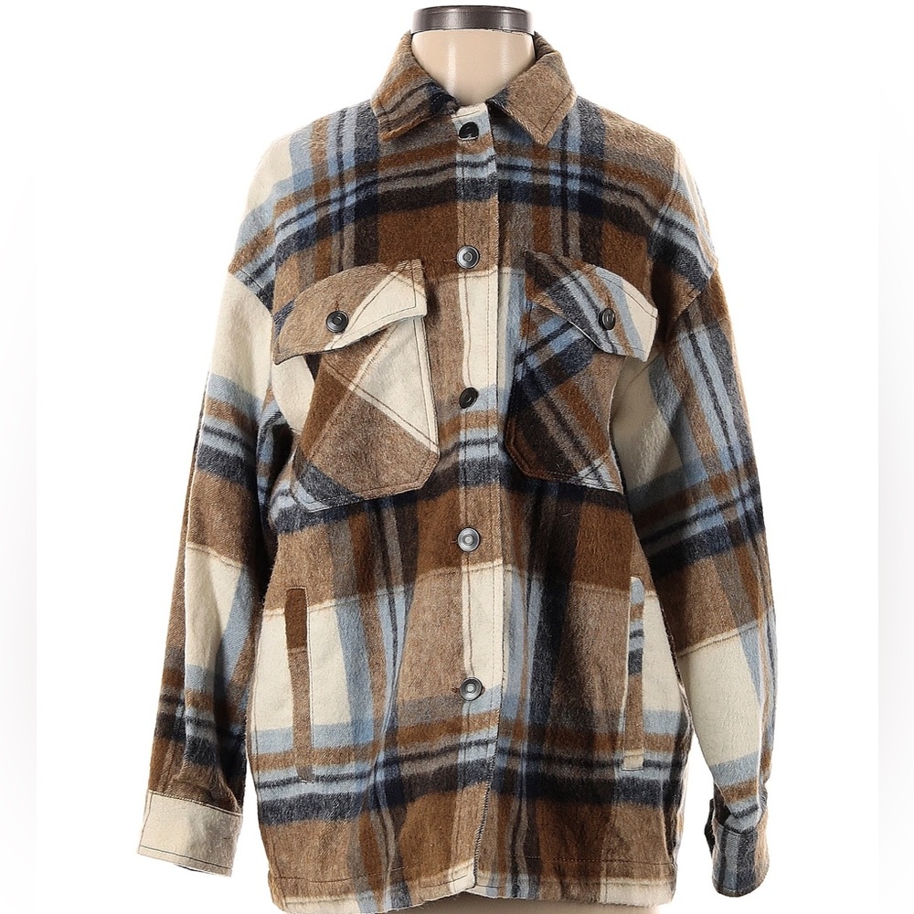 Zara Flannel oversized plaid wool shirt